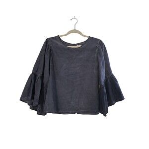 Hollister Womens Gray Bell Sleeve Button Back Blouse Top Size M